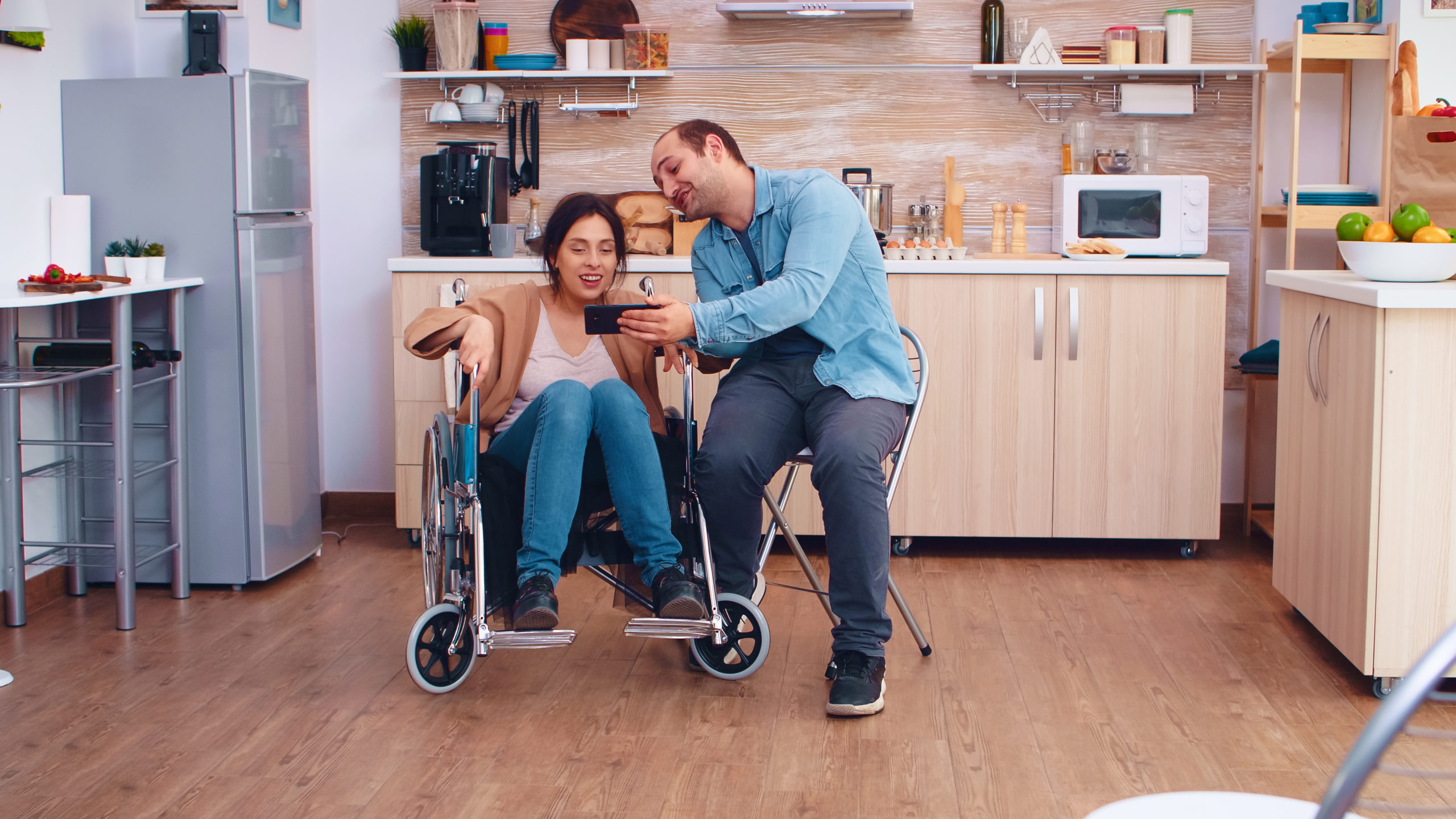 Cheerful disabled women in wheelchair